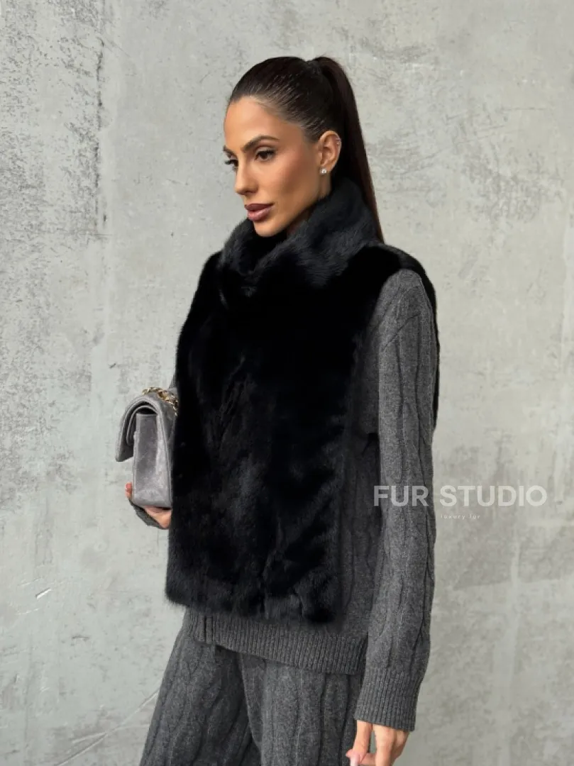 Черная манишка из меха норки - фото 6