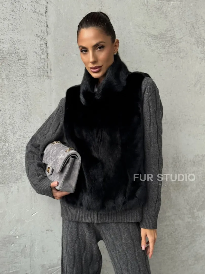 Черная манишка из меха норки - фото 0