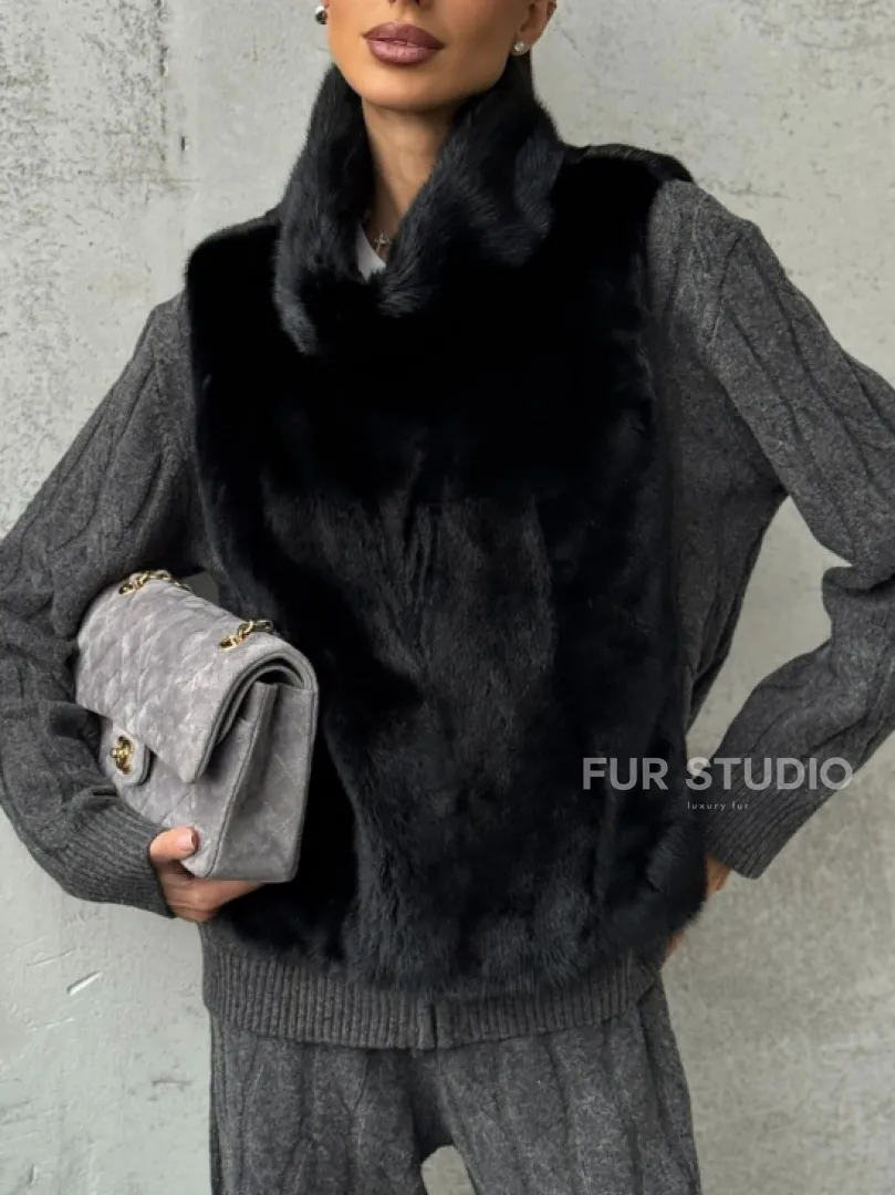 Черная манишка из меха норки - фото 2