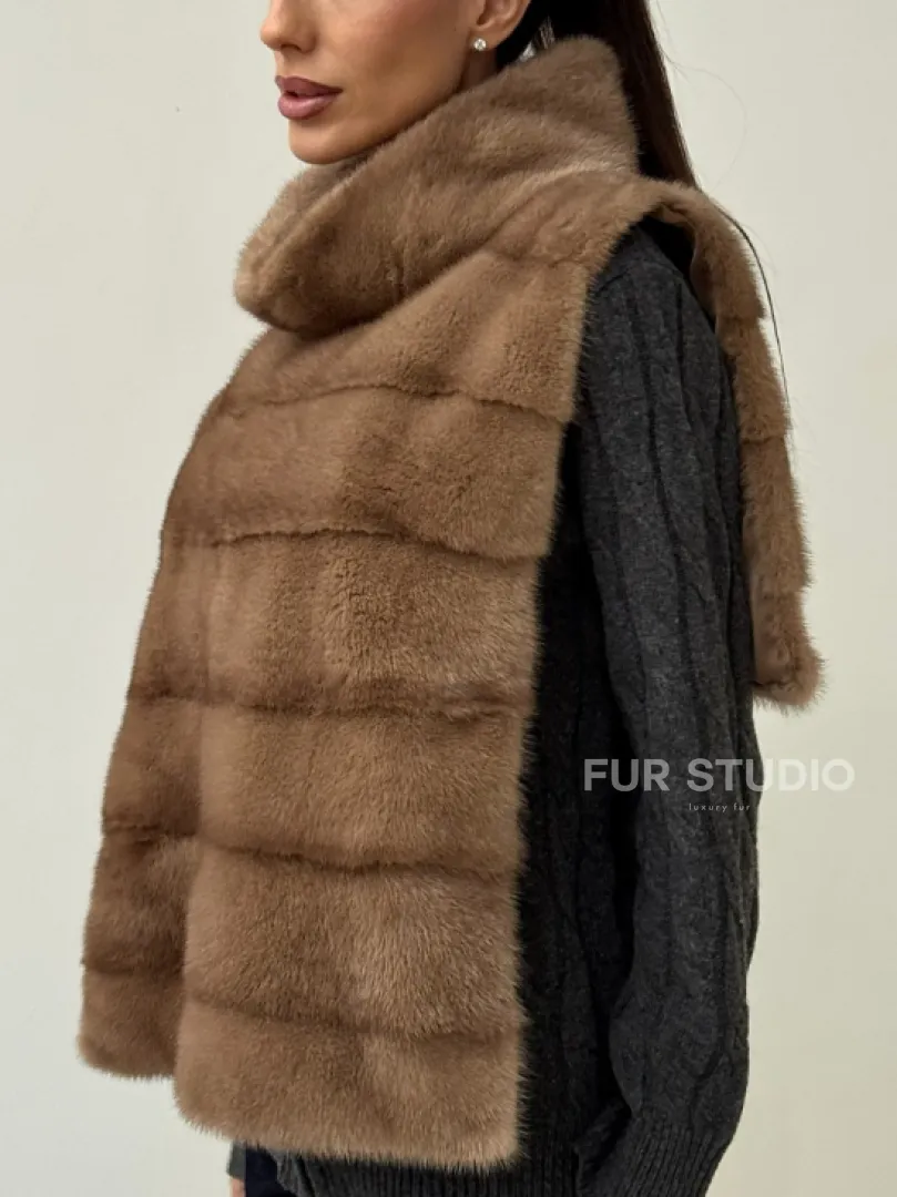 Бежевая норковая манишка - фото 2