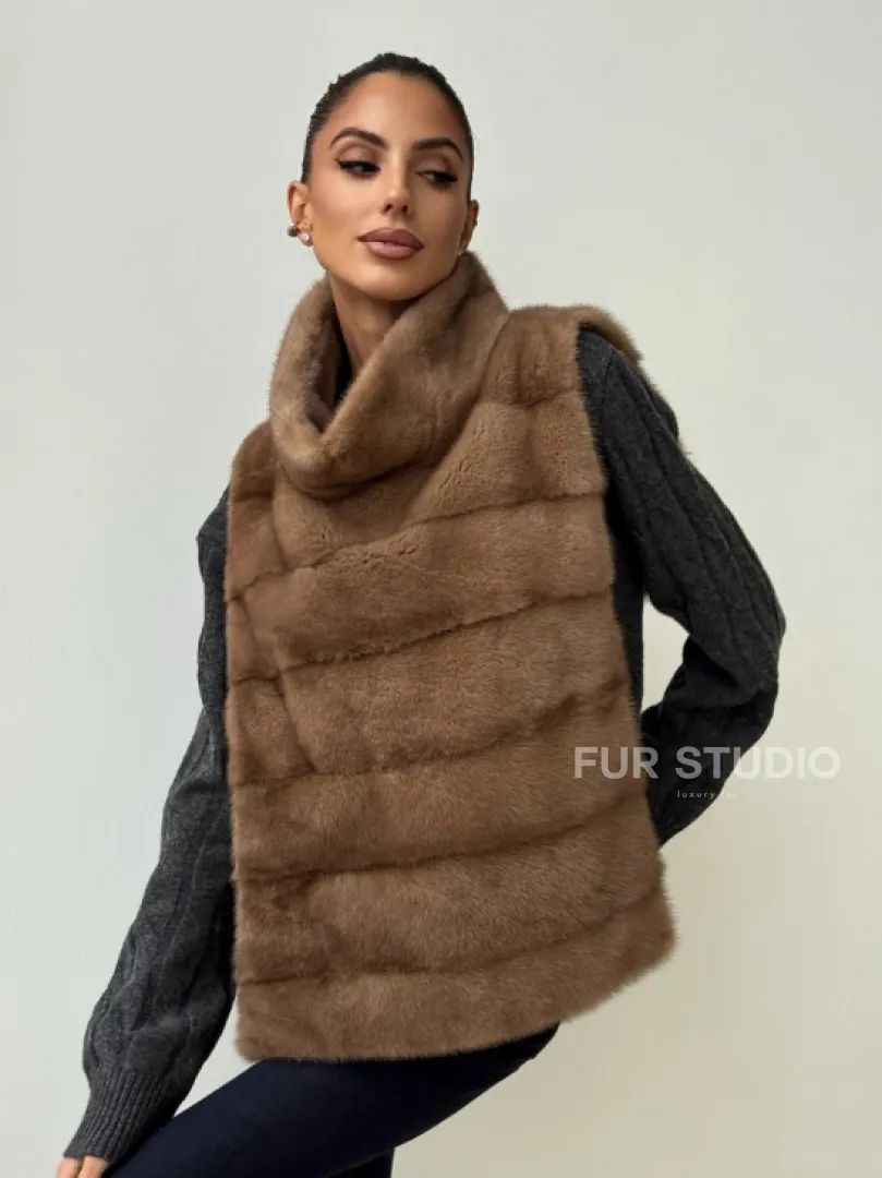 Бежевая норковая манишка - фото 0