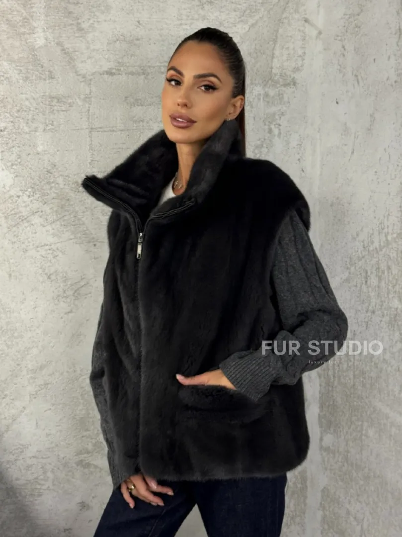 Норковая жилетка - графит - фото 6