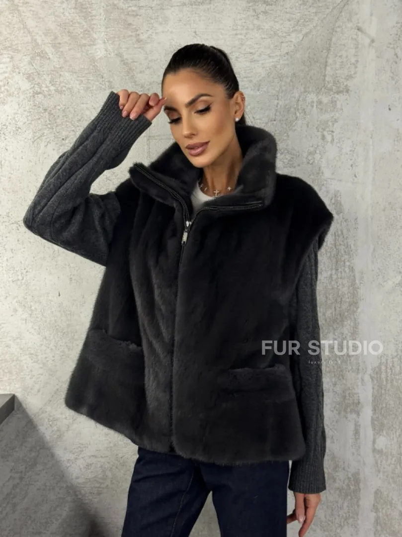 Норковая жилетка - графит - фото 9