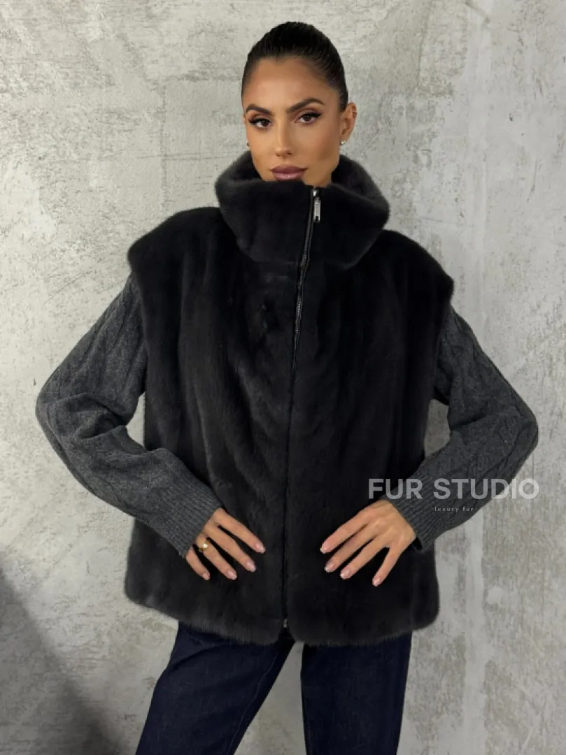 Норковая жилетка - графит