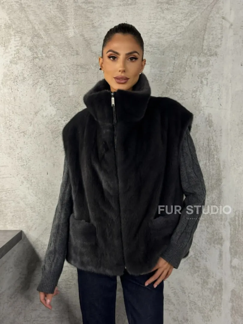 Норковая жилетка - графит - фото 7