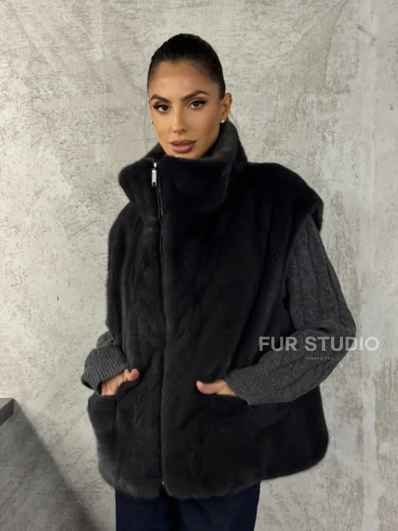 Норковая жилетка - графит - фото 8