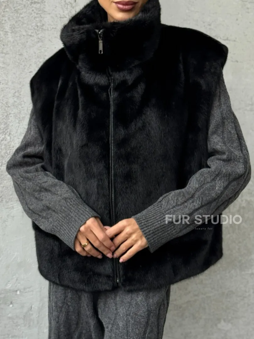 Черная норковая жилетка