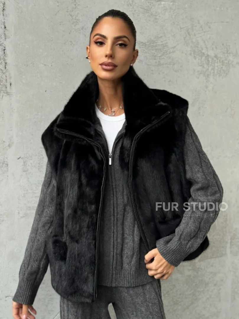 Черная норковая жилетка