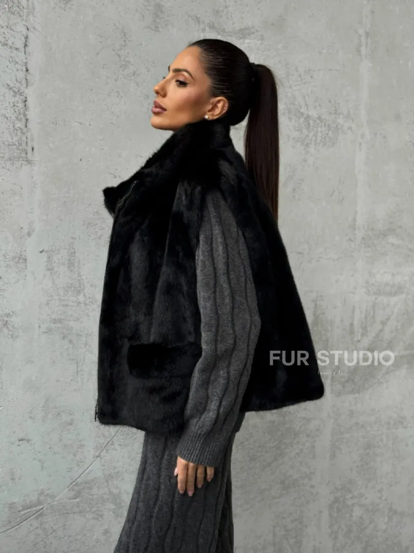 Черная норковая жилетка