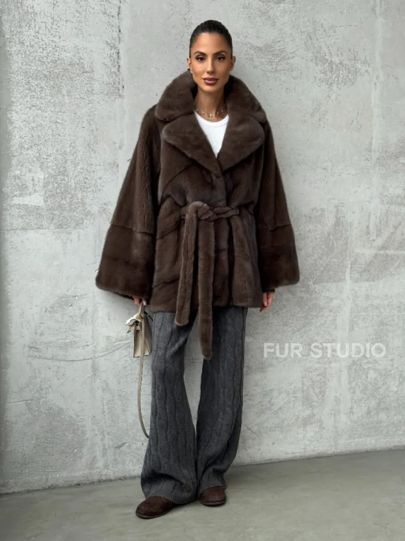 Полушубок норковый с английским воротником - летучка - фото 9