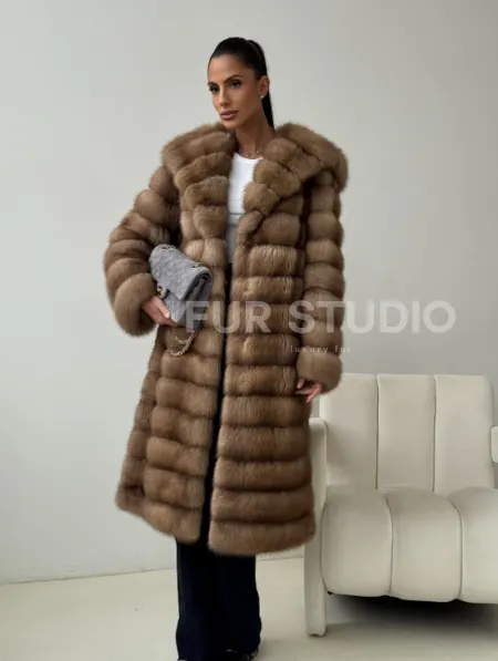 Шуба из куницы с капюшоном кобра - фото 8