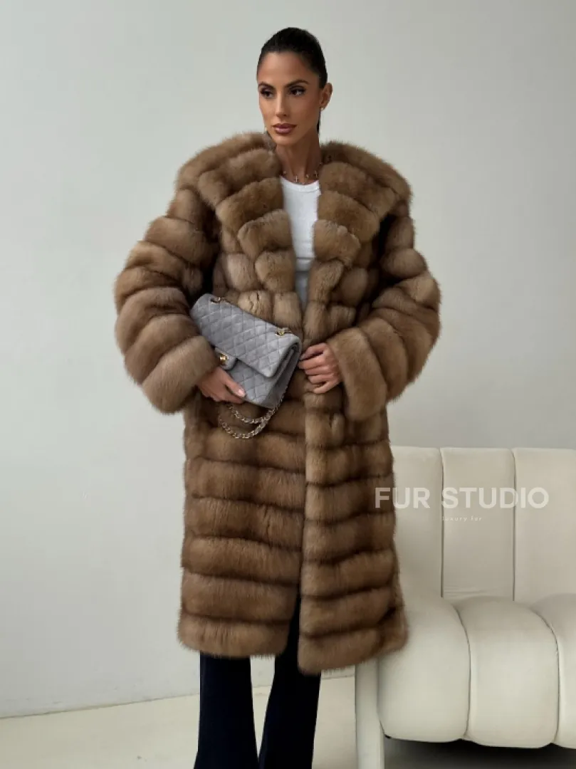 Шуба из куницы с капюшоном кобра - фото 4