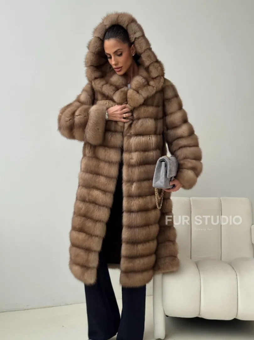 Шуба из куницы с капюшоном кобра - фото 5