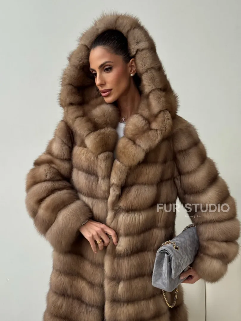 Шуба из куницы с капюшоном кобра - фото 6