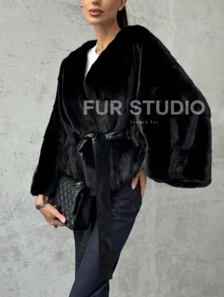 Черная натуральная женская норковая шуба - фото 2
