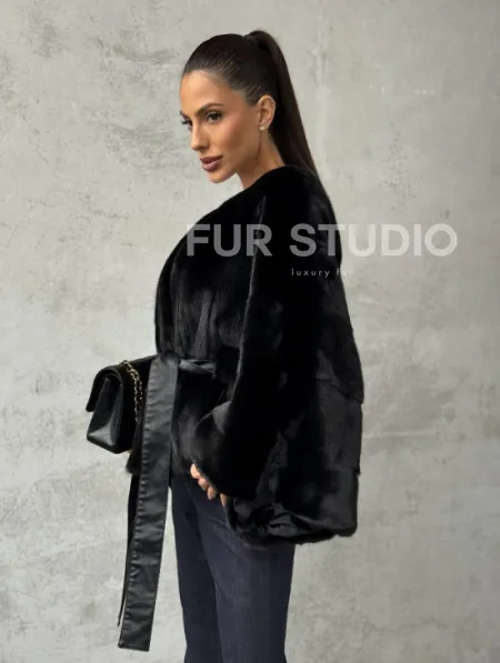 Черная натуральная женская норковая шуба - фото 3