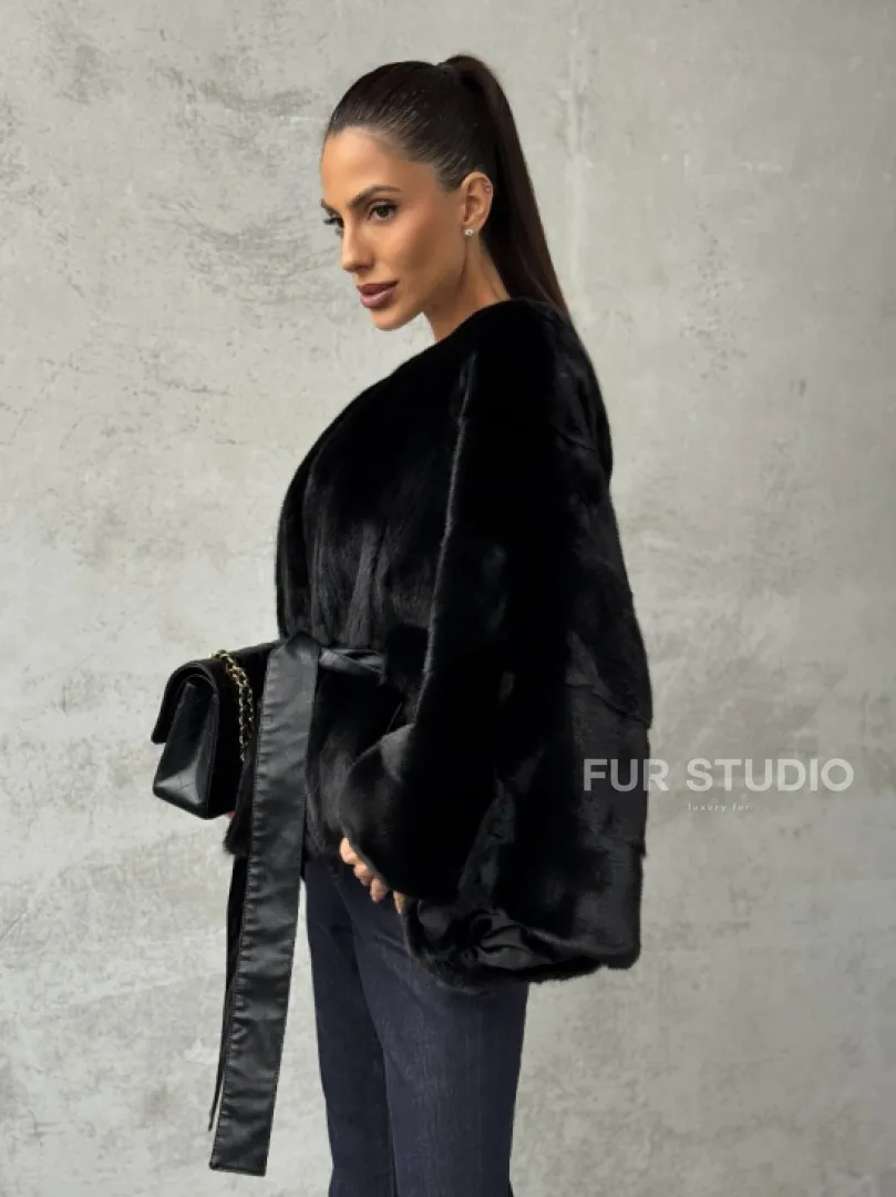 Черная натуральная женская норковая шуба - фото 3