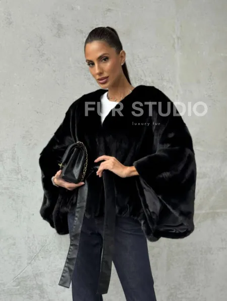 Черная натуральная женская норковая шуба - фото 8