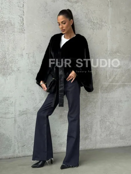 Черная натуральная женская норковая шуба - фото 4