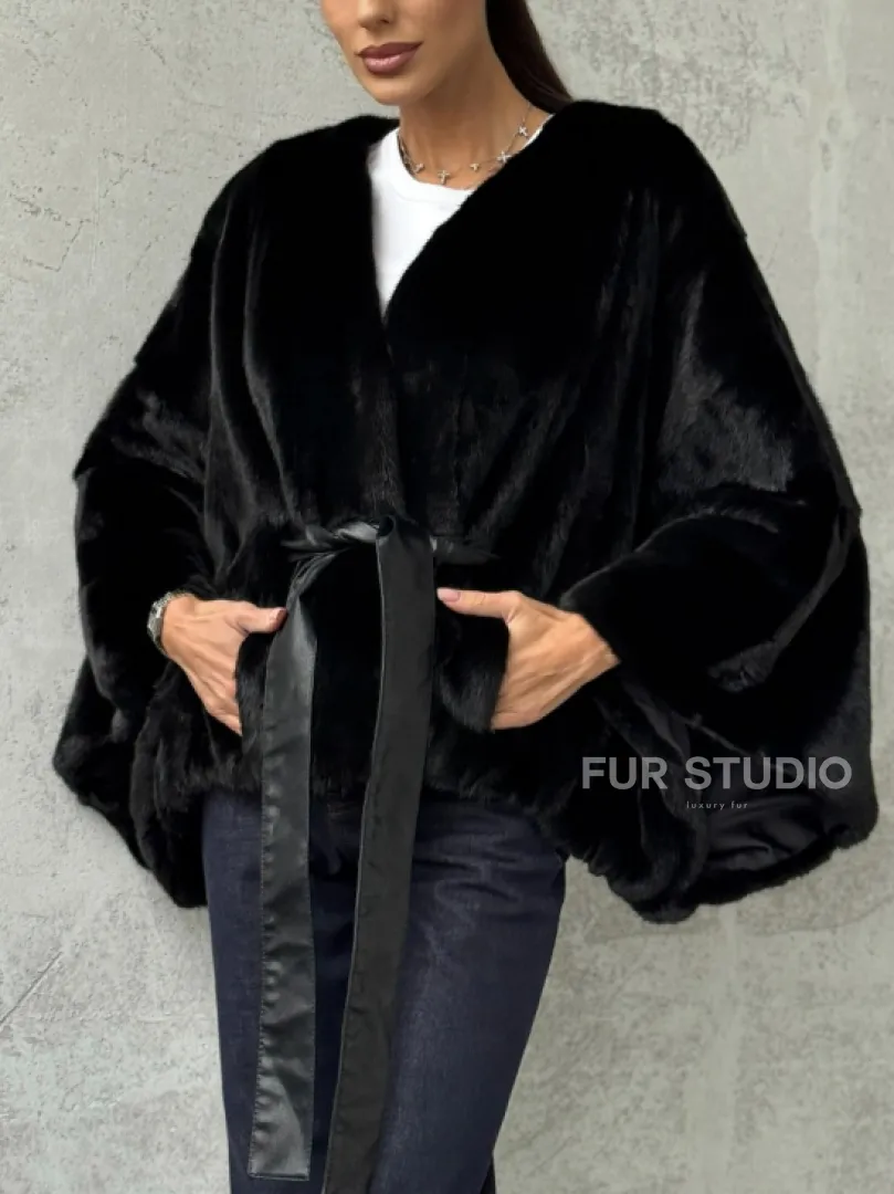 Черная натуральная женская норковая шуба - фото 1