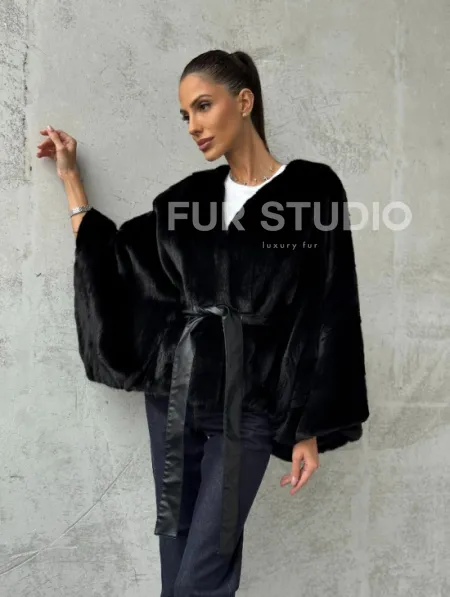 Черная натуральная женская норковая шуба - фото 7