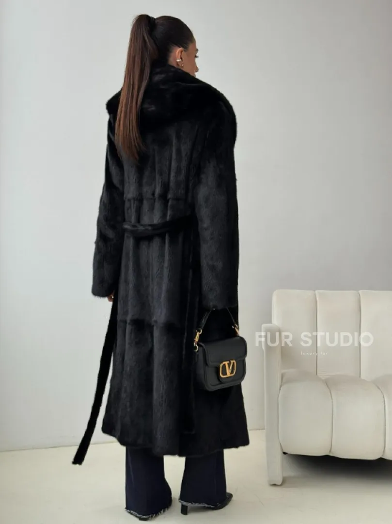 Черная норковая шуба с капюшоном - фото 4
