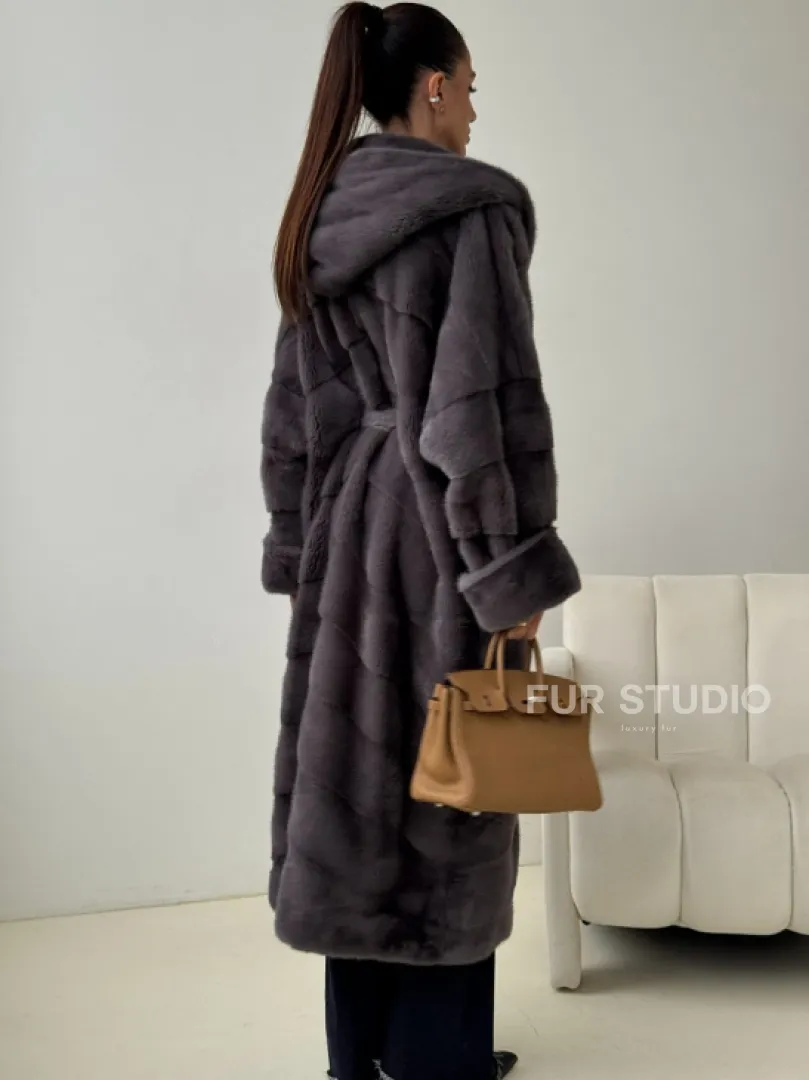 Длинная норковая шуба - капюшон кобра - фото 3