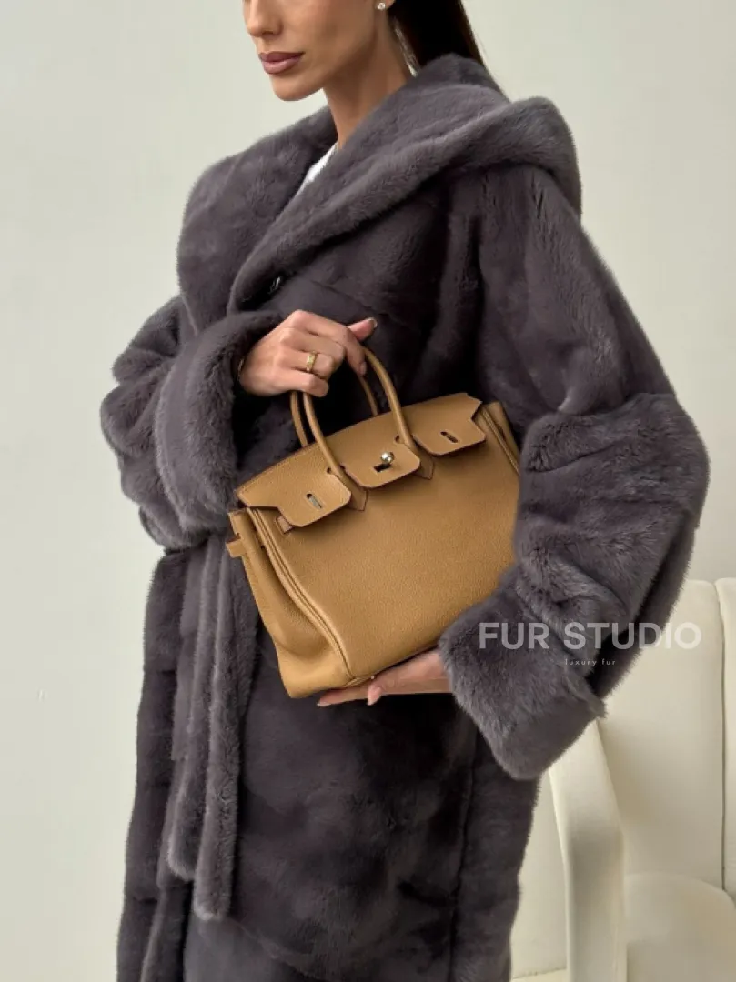 Длинная норковая шуба - капюшон кобра - фото 1