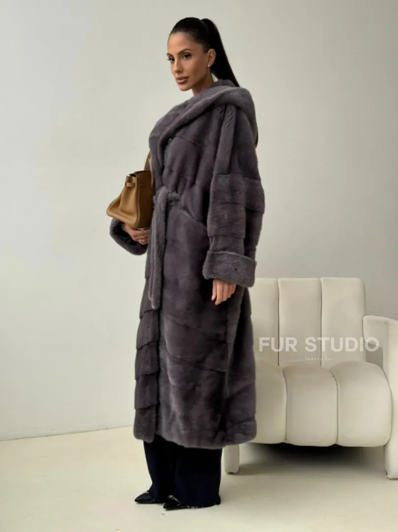 Длинная норковая шуба - капюшон кобра - фото 6