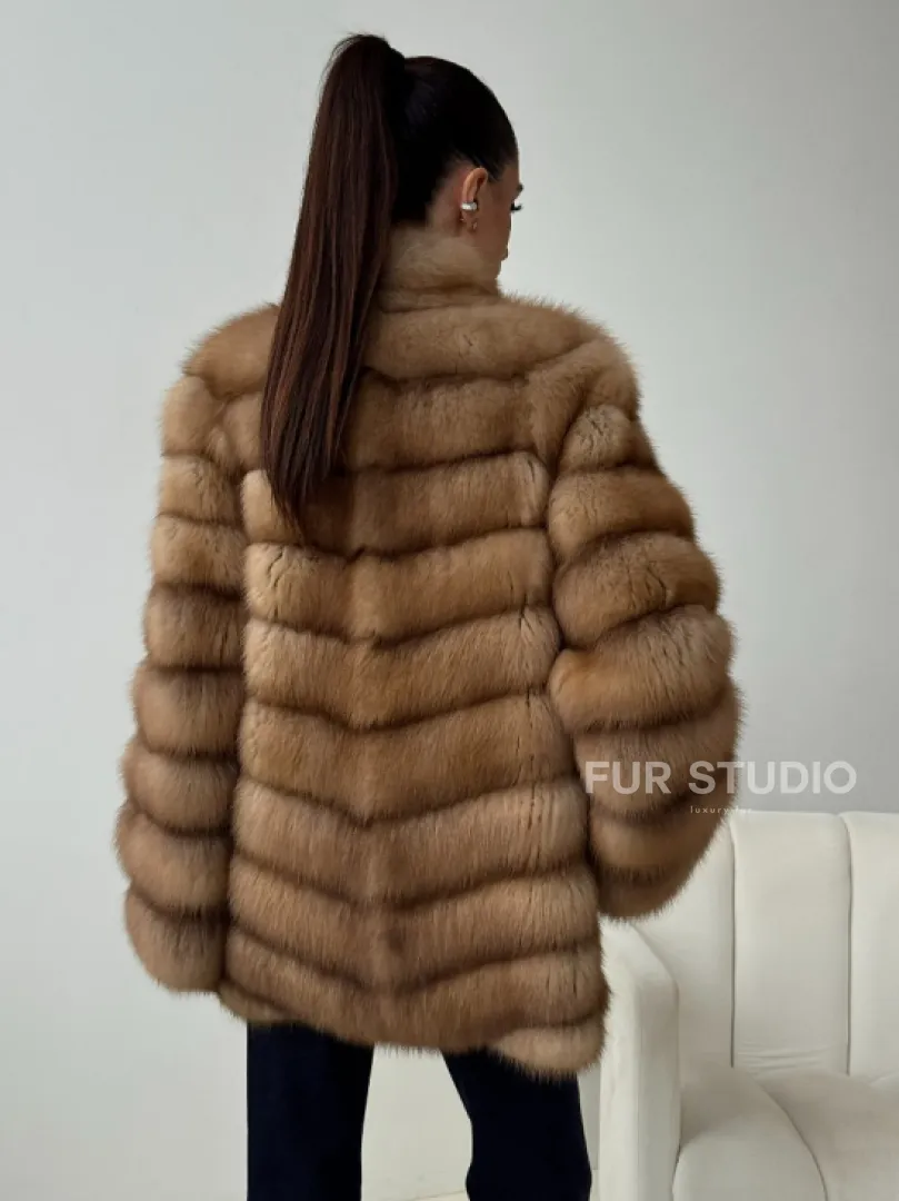 Шуба из куницы - стойка воротник - фото 1