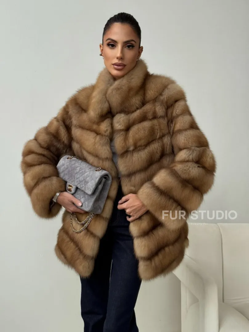 Шуба из куницы - стойка воротник