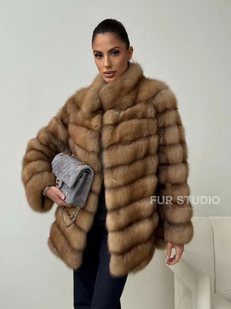 Шуба из куницы - стойка воротник - фото 6