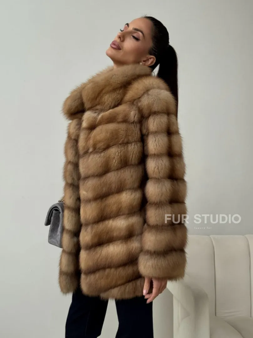 Шуба из куницы - стойка воротник