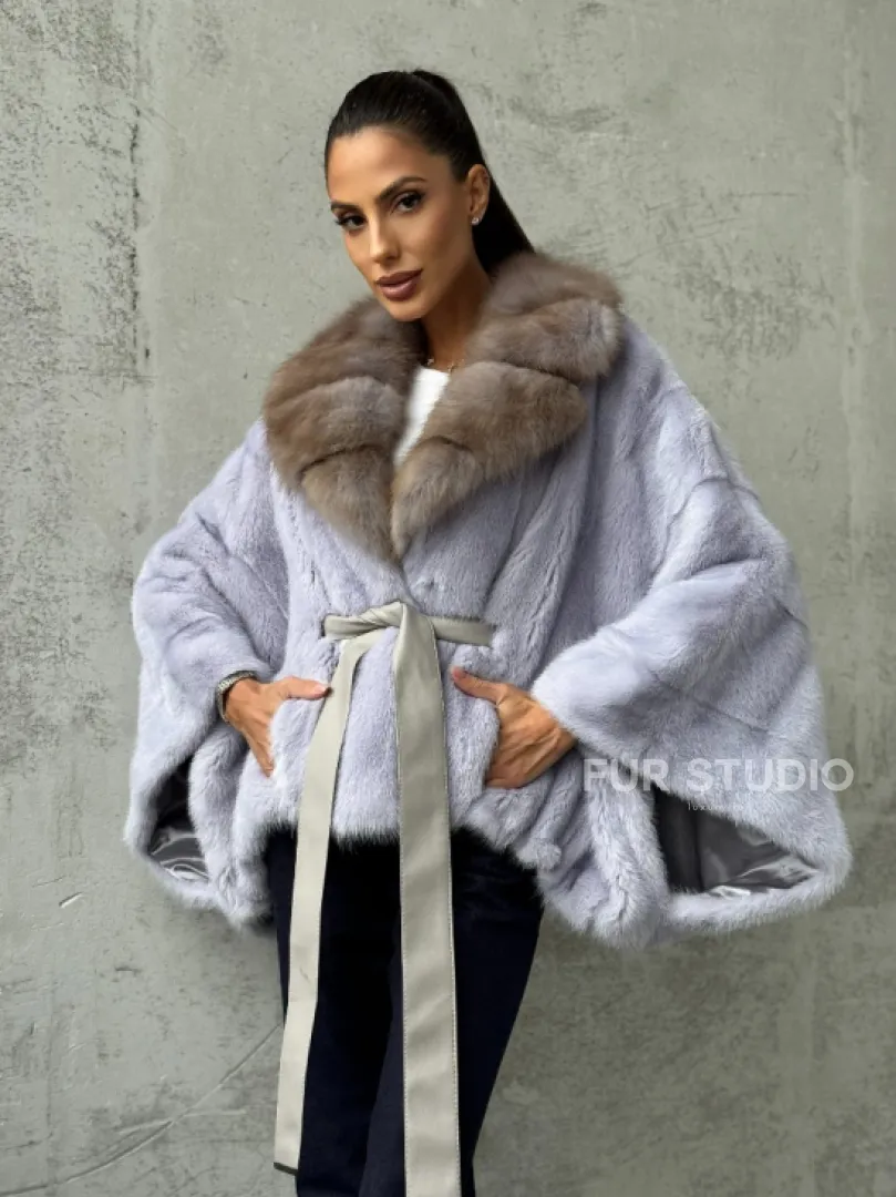 Короткая норковая шуба с воротником куницы - фото 9