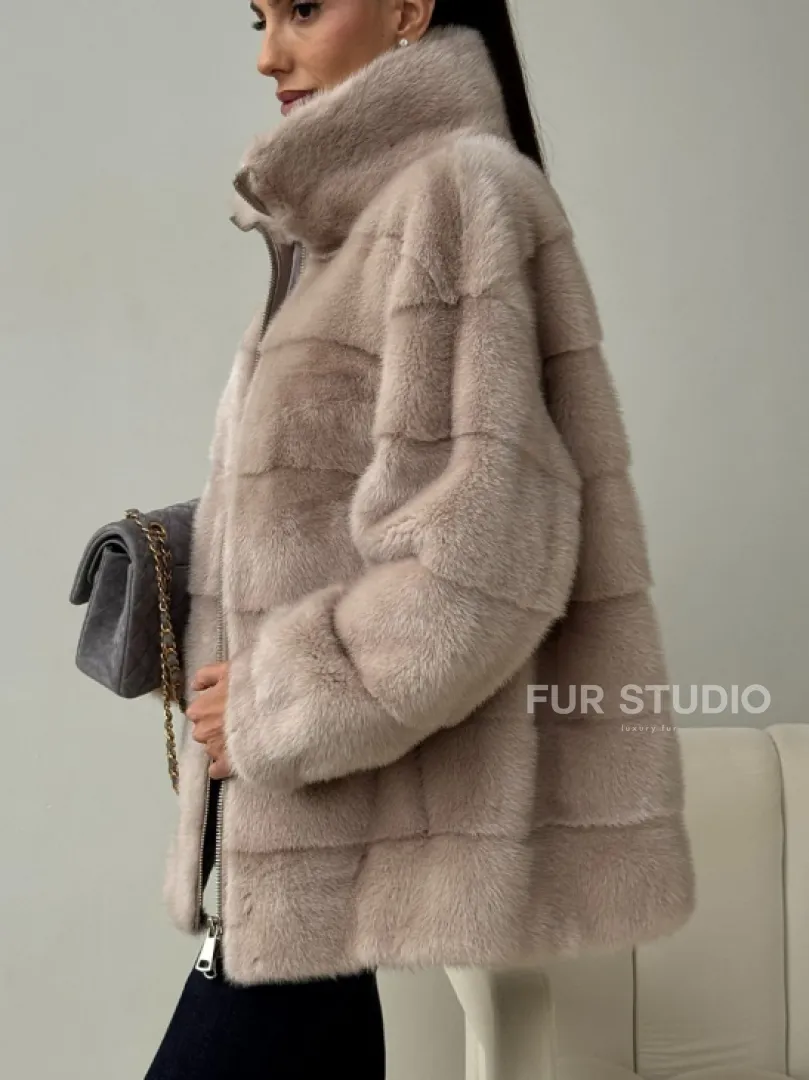 Норковая куртка стойка воротник - фото 3