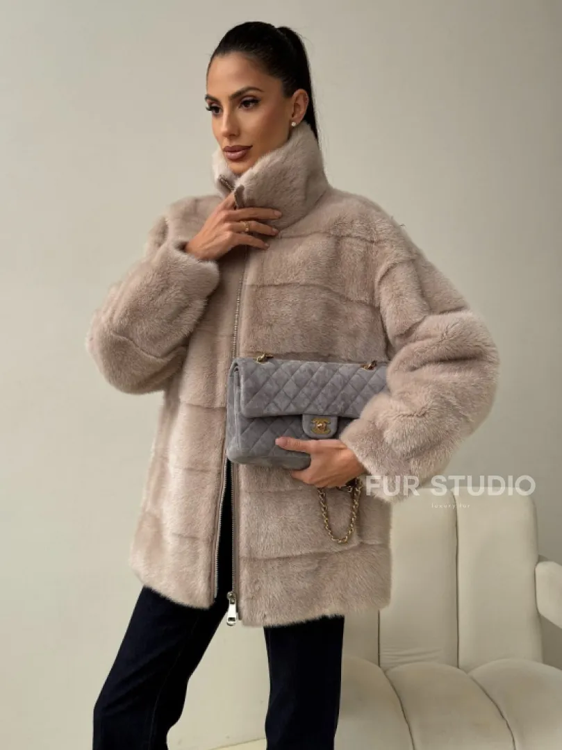 Норковая куртка стойка воротник