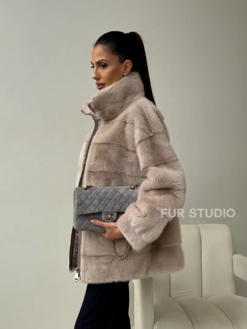 Норковая куртка стойка воротник