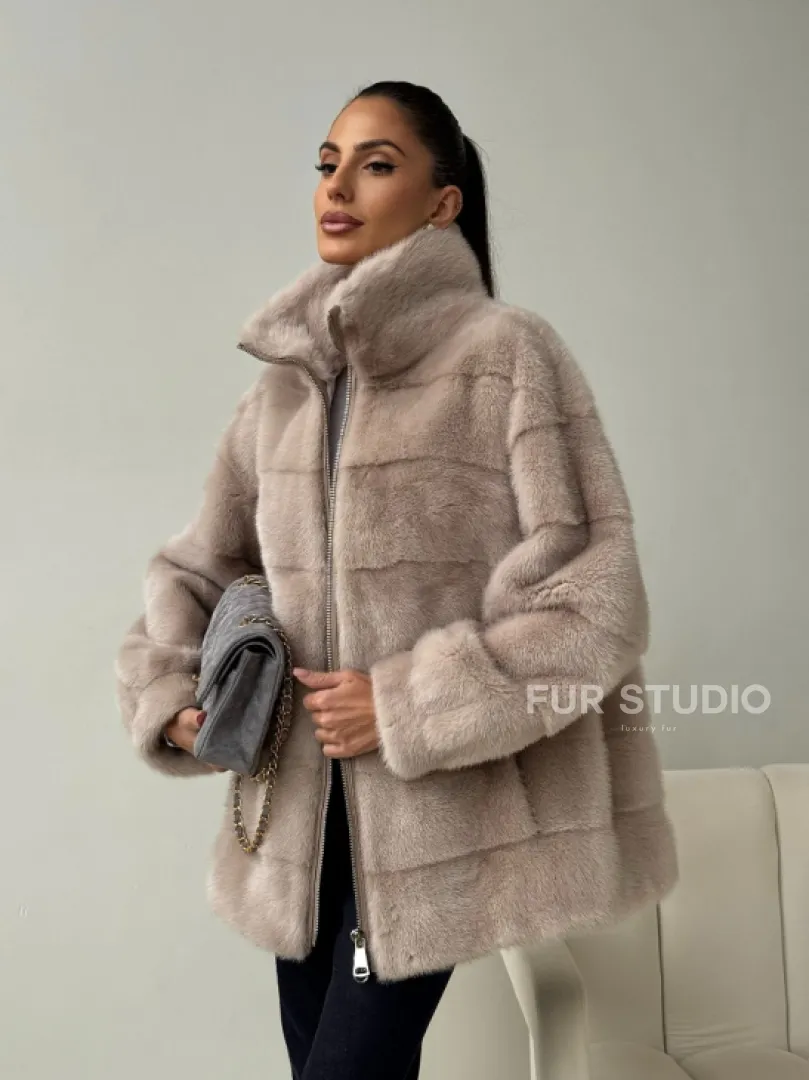 Норковая куртка стойка воротник - фото 7