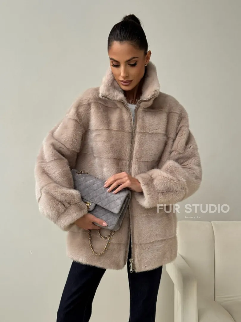 Норковая куртка стойка воротник - фото 5