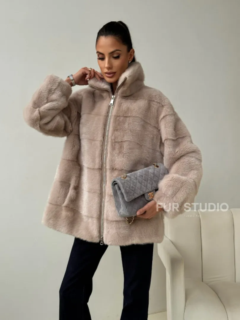 Норковая куртка стойка воротник - фото 6