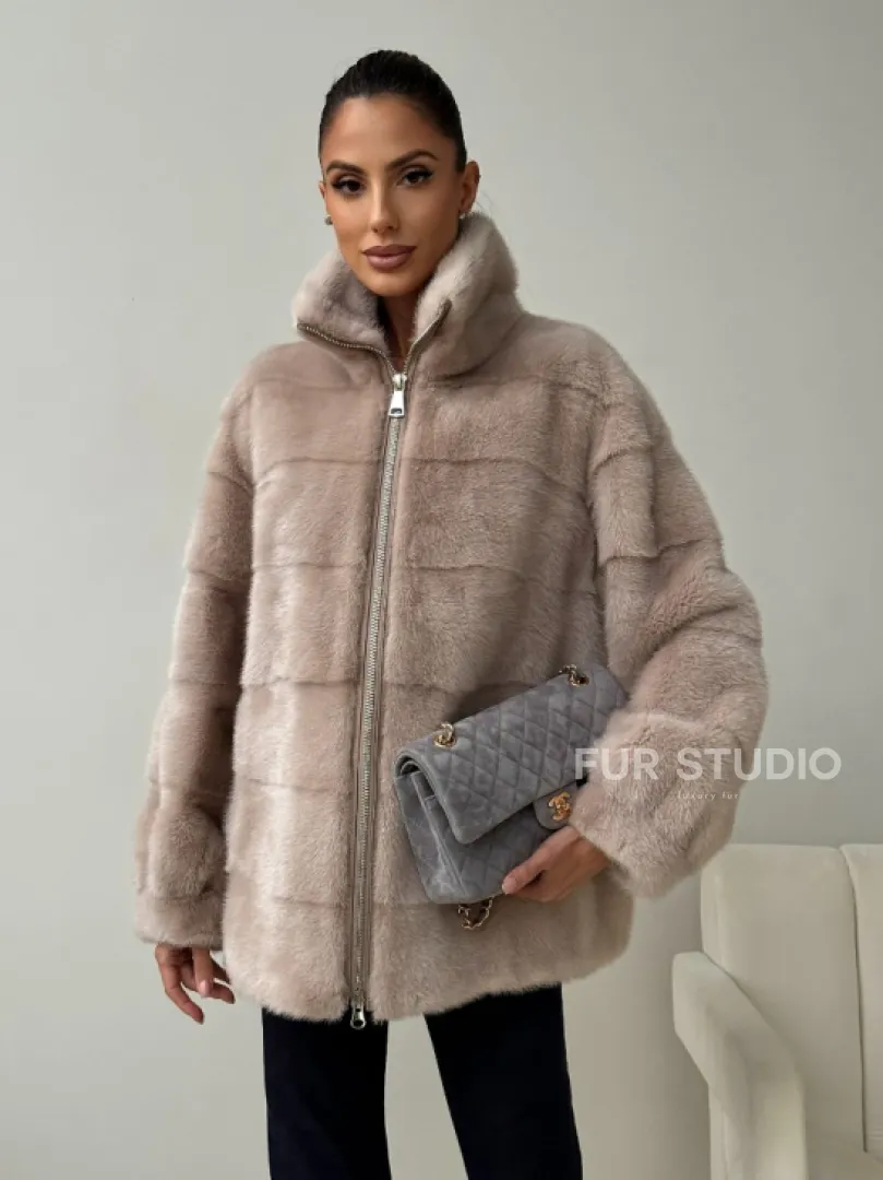 Норковая куртка стойка воротник - фото 0