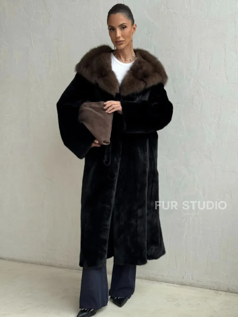 Норка кимоно BLACKGLAMA С капюшоном