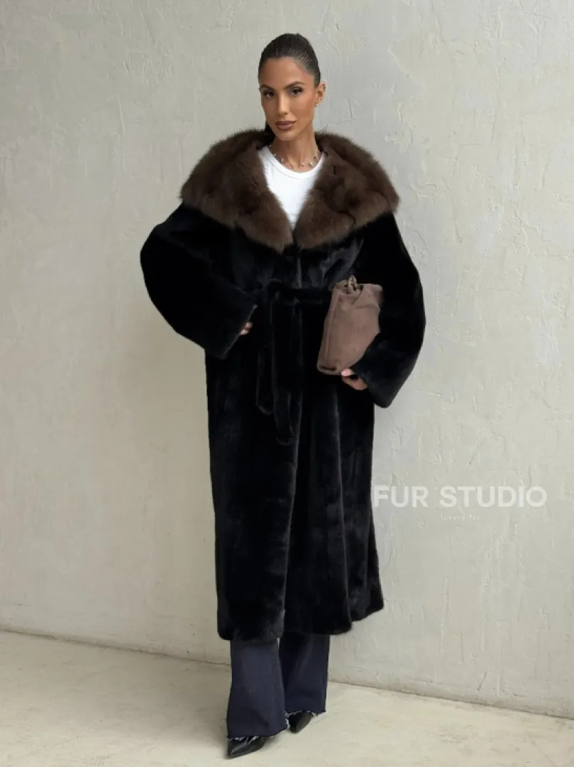 Норка кимоно BLACKGLAMA С капюшоном