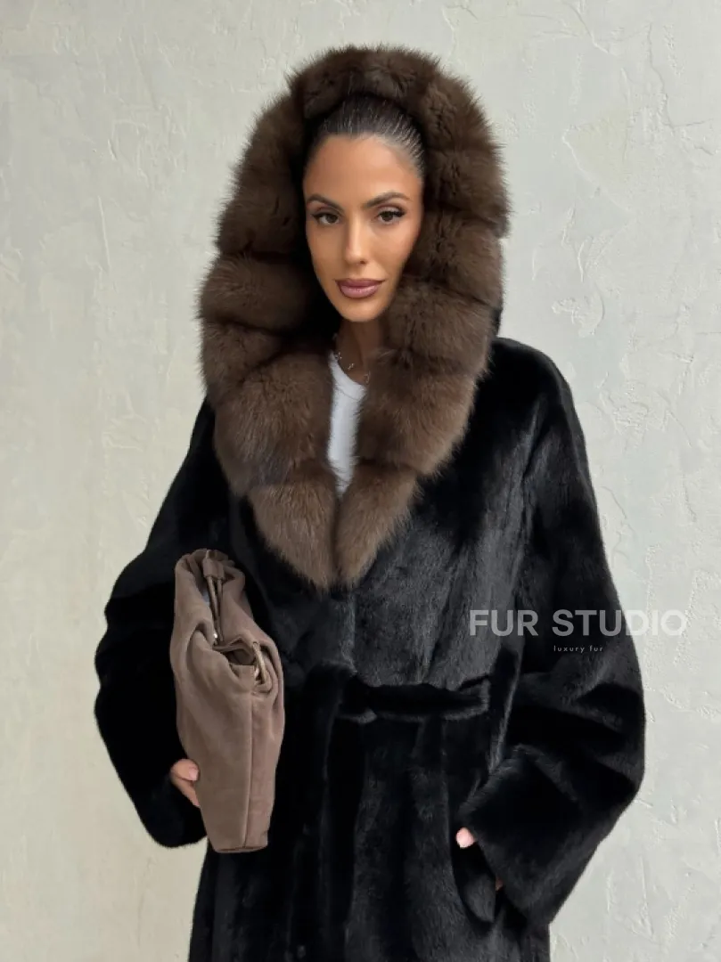 Норка кимоно BLACKGLAMA С капюшоном - фото 10