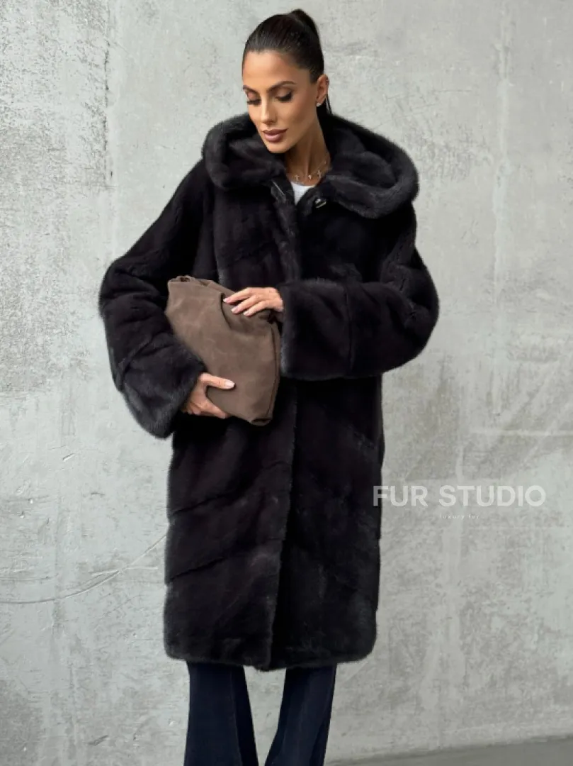 Норковая женская шуба с капюшоном - фото 0