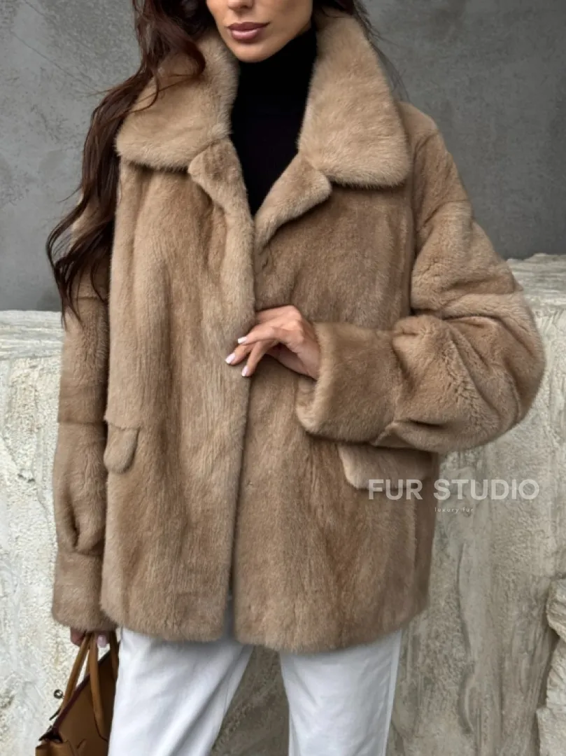 Норковый жакет с английским воротником - пастель