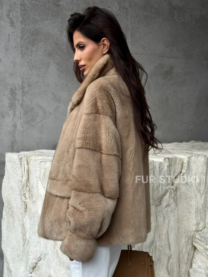 Норковый жакет с английским воротником - пастель