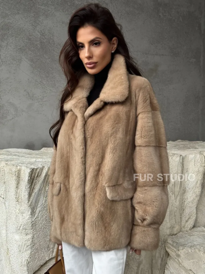 Норковый жакет с английским воротником - пастель - фото 0