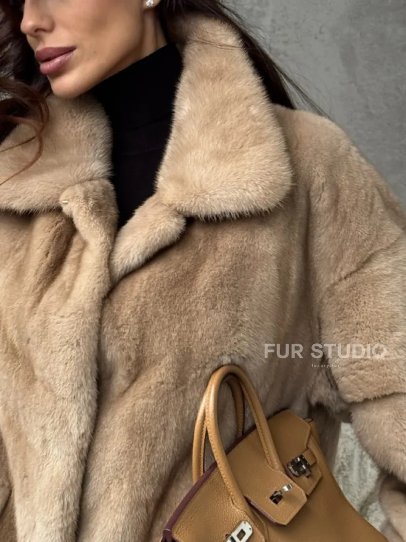 Норковый жакет с английским воротником - пастель