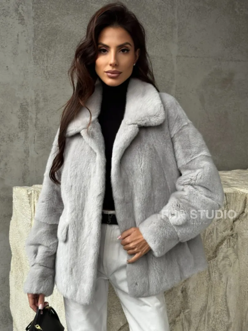 Голубая норковая шуба - фото 0